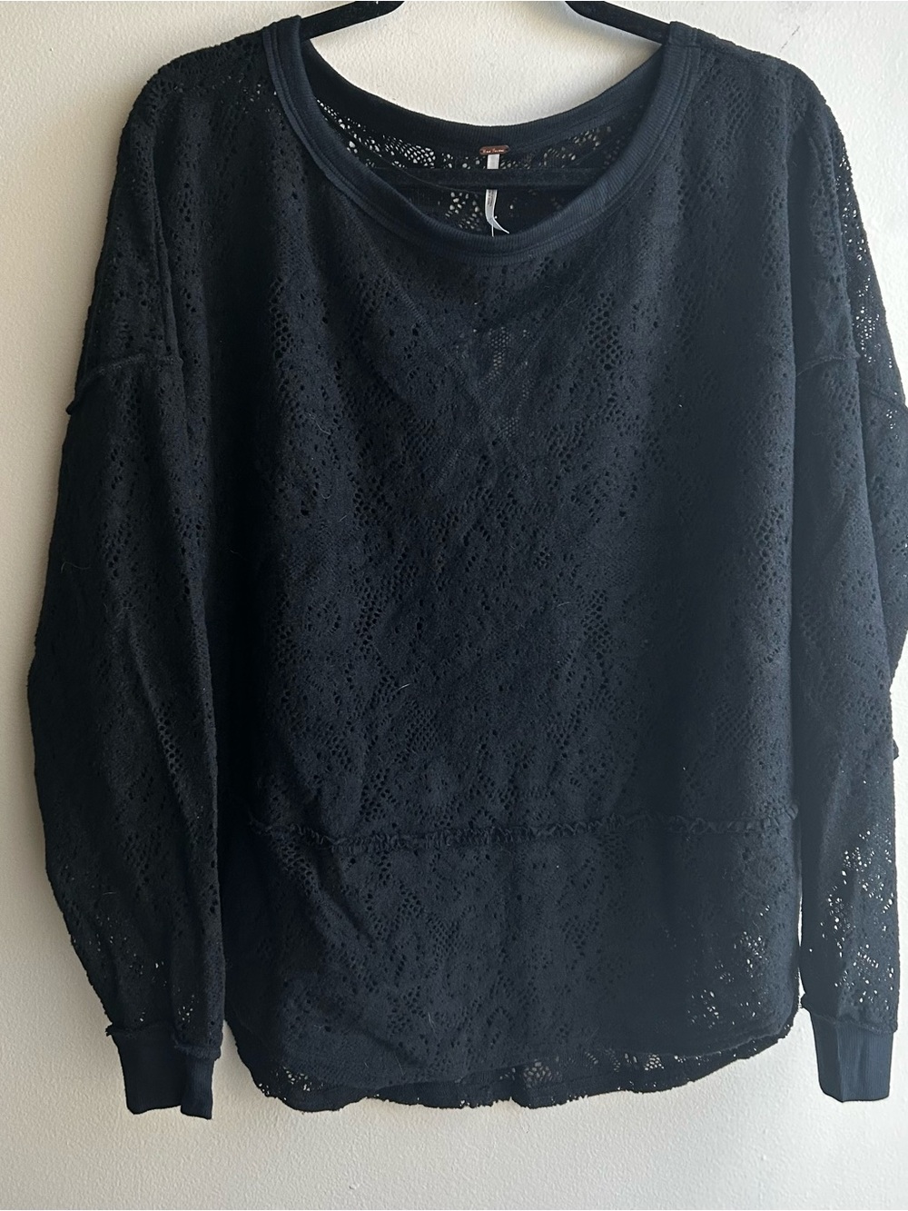 Free People Black Lace Pullover Sweatshirt